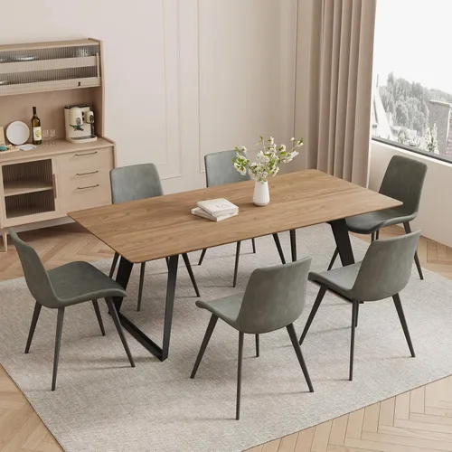 Vista 21 de ZckyCine Mesa de Comedor Moderna de Mediados de Siglo y Sillas para 4 Rectangular de Madera Expandible que Ahorra Espacio Multifuncional Marrón