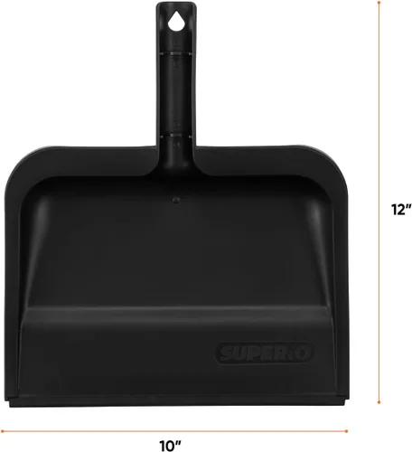 Vista 2 de Superio Recogedor con clip con borde de goma, bandeja de plástico duradero de 10 pulgadas de ancho con mango de agarre cómodo, recogedor de Negro