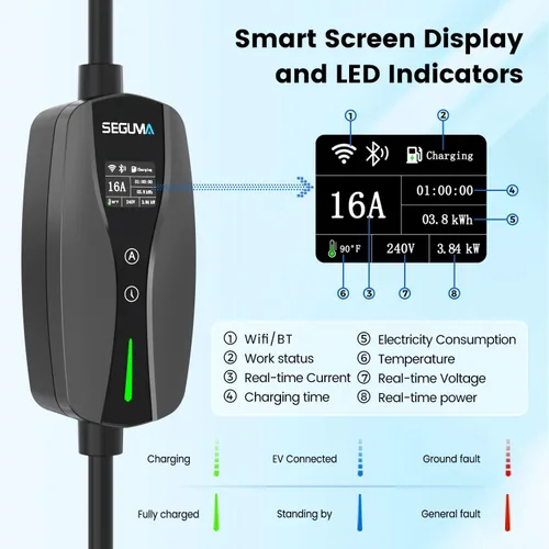 Vista 4 de Cargador EV de nivel 1/2, control de corriente ajustable Wi-Fi/App de 16 amperios, enchufe NEMA 5-15 certificado ETL/adaptador NEMA 6-20, retardo