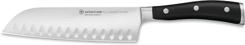 Vista 8 de WÜSTHOF Classic IKON Cuchillo Santoku de borde hueco de 5 pulgadas, color negro