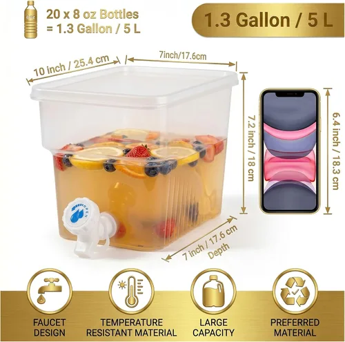 Vista 2 de 2 dispensadores de bebidas para nevera de 1.3 galones con grifo, dispensador de agua de plástico delgado, dispensador de bebidas frías, a prueba