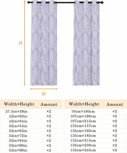 Vista 9 de Cortinas opacas con diseño floral morado de 39 pulgadas de largo, cortinas con aislamiento térmico para dormitorio, sala de estar, 2 paneles de 55 x