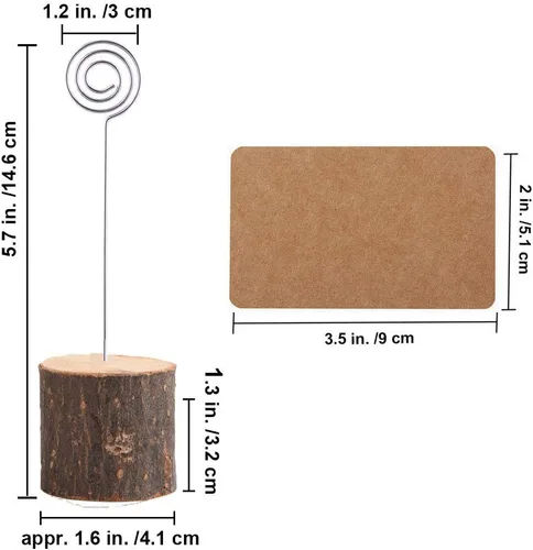 Vista 2 de Toncoo 10 tarjeteros de madera de primera calidad con alambre en espiral y 20 tarjetas de lugar de papel Kraft, soportes de madera rústica