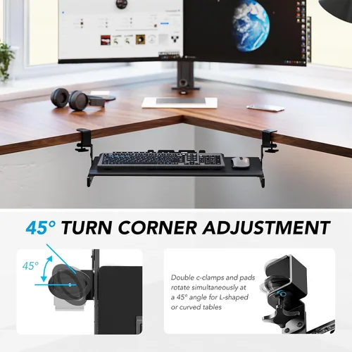 Vista 8 de AX WABER AX01WB01 - Bandeja extraíble para teclado debajo del escritorio con sistema de montaje de abrazadera C ajustable extra resistente, 27.3