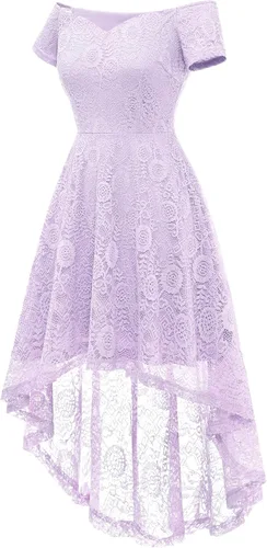 Vista 2 de Dressystar Vestido de patinadora de cóctel de manga corta con hombros descubiertos para mujer, vestido de encaje floral acampanado para fiesta