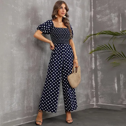 Vista 6 de Love Welove Fashion - Enterizo de verano para mujer, diseño floral, elegante, casual, holgado, pierna ancha, manga corta, de una pieza