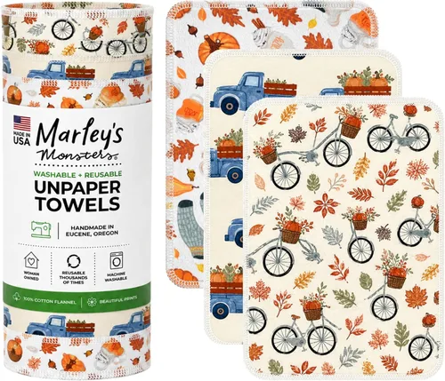 Vista 11 de Marley's Monsters Toallas de temporada sin papel – Toallas reutilizables sin papel, algodón, sin árboles (rollo de 12 unidades)