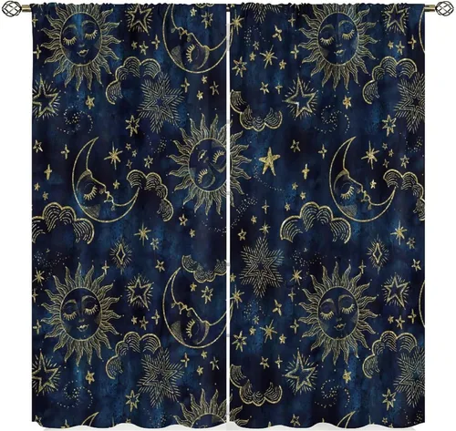 Vista 8 de Cortinas Florales de Luna Flores Silvestres Fase Jardín Iluminado por la Luna Estética Boho Primavera Naturaleza Juego de Tratamiento de Ventana