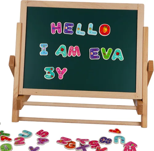 Vista 4 de Toys of Wood Oxford Juego de 2 letras y números magnéticos de madera, imanes de nevera para niños, letras del alfabeto y números para niños, juguete