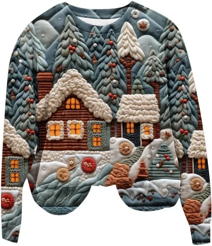 Vista 4 de Comigeewa Sudadera de gran tamaño con estampado 3D para mujer, suéter holgado de Navidad, sudaderas manga larga con cuello redondo