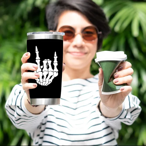 Vista 4 de NVJUI JUFOPL Vaso de mano de esqueleto con tapa, regalos divertidos para hombres y mujeres, regalos de cumpleaños para papá y mamá, taza de café