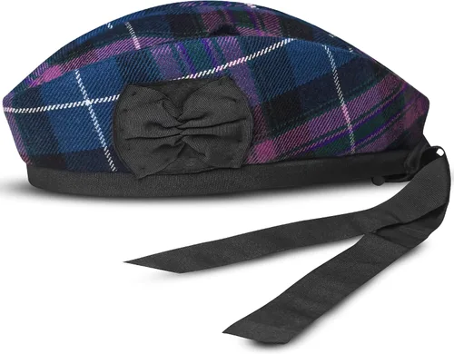 Vista 16 de Gorra Glengarry - Sombrero escocés tradicional, 100% lana, lana acrílica tartán, accesorios para kilts/gaitas, cinta de algodón de poliéster Negro