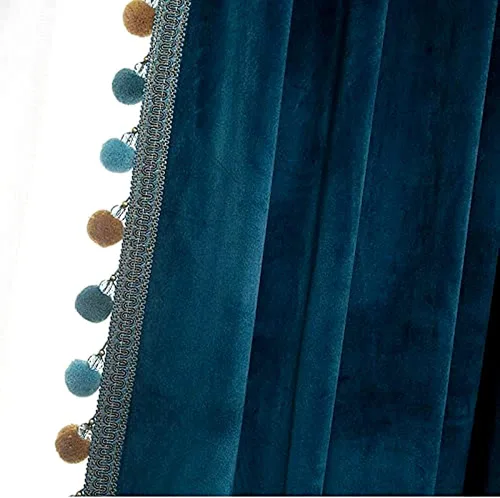 Vista 2 de Gxi Cortinas de terciopelo para sala de estar, cortinas con aislamiento térmico y pompones, cortinas de lujo con bolsillo para barra