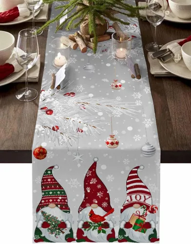 Vista 38 de Juego de 1 mantel individual gris de Navidad, manteles individuales de enanos de invierno y cardenales antideslizantes, manteles individuales