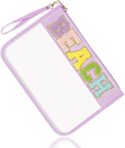 Vista 15 de Regalos de Apreciación para Profesores TEACH Bolso de Maquillaje de Chenilla con Letras, Bolso Transparente de PVC con Monograma y Cremallera
