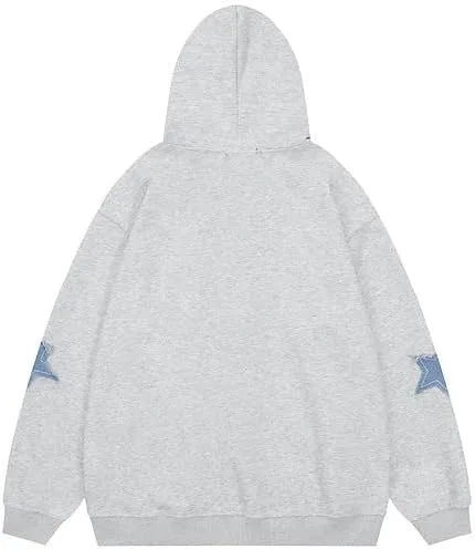 Vista 6 de Y2K Sudadera con capucha para mujer, diseño de estrellas grunge, con cremallera, Acubi Emo de gran tamaño, chaqueta con capucha Harajuku, ropa Alt