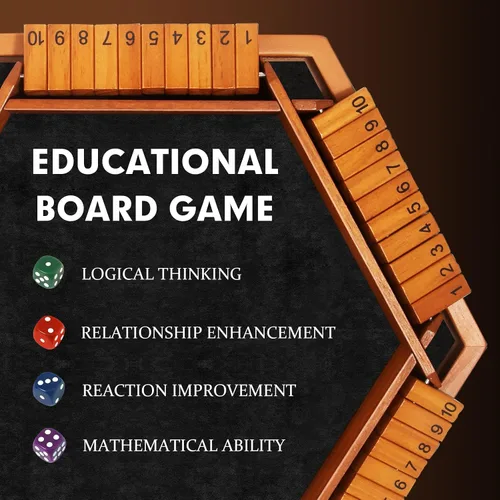 Vista 5 de TooyBing - Juego mejorado de dados Shut The Box, juego de mesa de madera para la familia de 1 a 6 jugadores para niños y adultos con 16 dados, juego