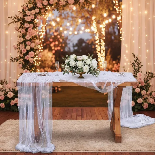 Vista 4 de Mantel de boda de 10 pies de gasa y tul perla