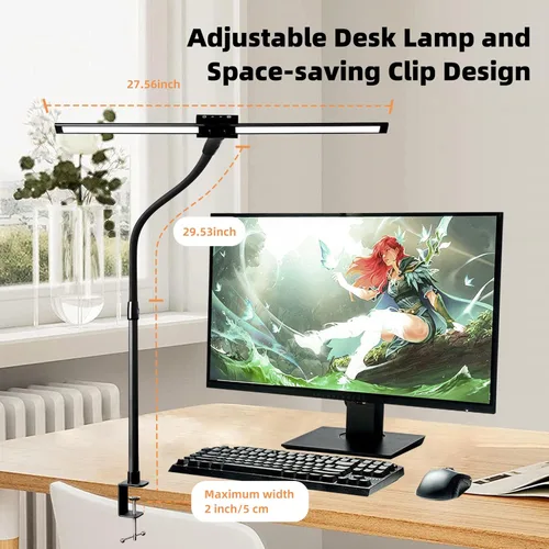 Vista 2 de Lámpara de escritorio LED con abrazadera, cuello de cisne con control remoto, luz de escritorio con protección ocular, 24 W, ultra brillante
