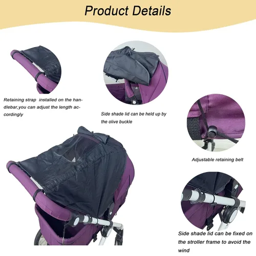 Vista 4 de Parasol universal para cochecito de bebé, cubierta opaca (0.0-19.7 ft) con visera de ventana de malla visible cubierta de toldo para detener