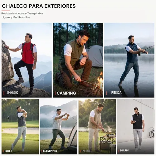 Vista 6 de Chalecos para hombre, a prueba de viento, ligero, softshell sin mangas Negro