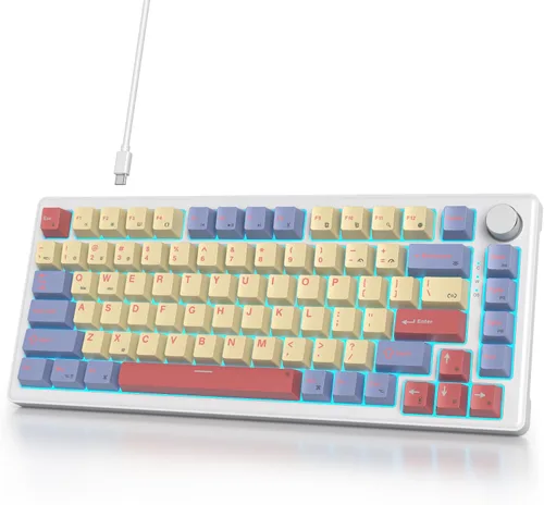 Vista 8 de 75% Teclado para Juegos con Cable, Montaje de Junta de Intercambio en Caliente, Interruptor Blanco, Teclado Mecánico TKL de 82 Teclas, NKRO Cremoso