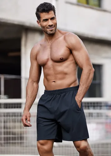 Vista 2 de COOFANDY Pantalones cortos de entrenamiento de gimnasio para hombre de 7 pulgadas, paquete de 2 pantalones cortos deportivos de secado rápido