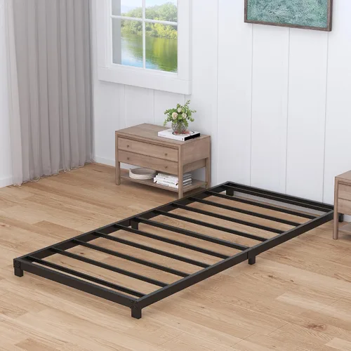 Vista 7 de Nailsong Marcos de cama individual de 4 pulgadas de perfil bajo, base de cama individual con plataforma sin necesidad de somier, metal resistente
