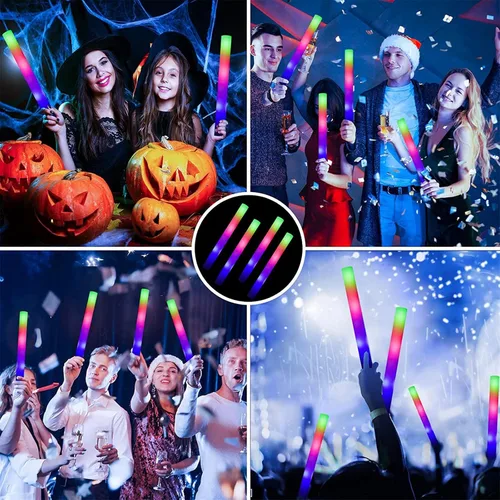 Vista 6 de 24 varillas de espuma iluminadas, bastones de espuma LED brillantes con 3 modos de efecto intermitente colorido, brillan en la oscuridad