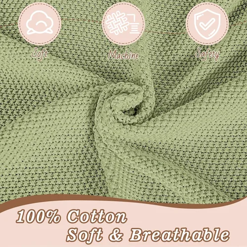 Vista 3 de YOYI YOYI Manta de punto para bebé, mantas de algodón orgánico para bebé, mantas de punto trenzado neutro suaves para niñas y niños, color verde, 40