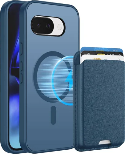 Vista 14 de Funda magnética para Google Pixel 9A con soporte para tarjetas, funda magnética desmontable, [compatible con MagSafe] a prueba de golpes con ranura