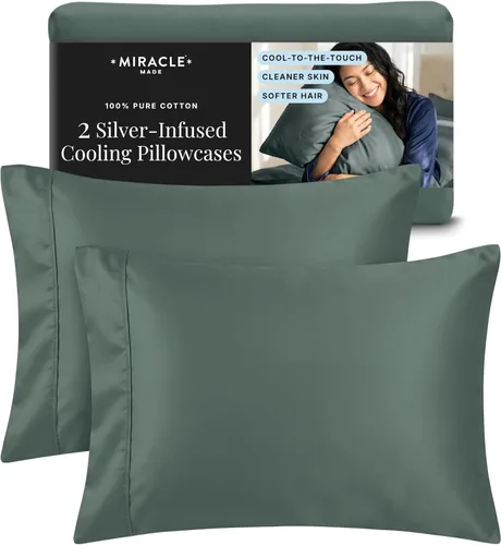 Vista 6 de Miracle Made Juego de fundas de almohada de algodón suave y transpirable, 2 piezas, con tratamiento plateado, fundas frescas al tacto para una