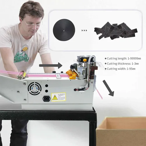 Vista 6 de Máquina de corte de cintas, pantalla LCD de 5 pulgadas Cortador de correas en frío y caliente para bandas elásticas Cintas Correas de nylon