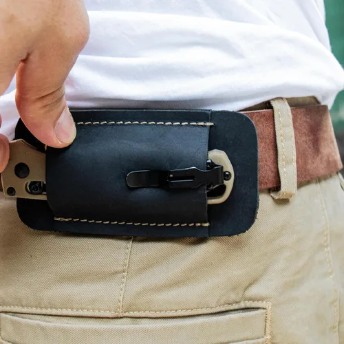 Vista 6 de Topstache Funda para Cuchillo, Funda de Cuchillo Hecha a Mano, Funda de Cuero de Transporte Horizontal para Cinturón, Organizador de Bolsillo EDC