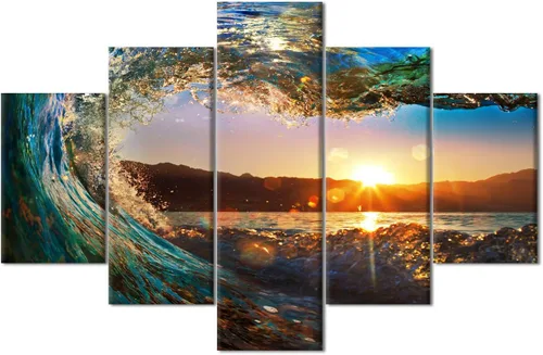 Vista 33 de TUMOVO 5 piezas de arte en lienzo para pared, hermoso castillo de piedra de cisne con paisajes naturales de selva al atardecer, paisajes naturales