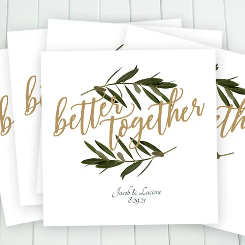 Vista 9 de Better Together - Servilletas de bebidas personalizadas, 100 servilletas blancas sin acuñar impresas personalizadas, 4 3/4 x 4 3/4 pulgadas