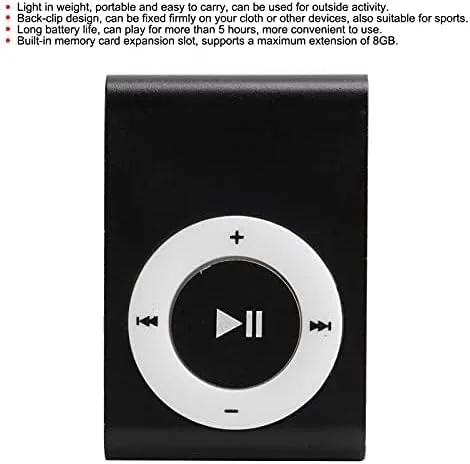 Vista 3 de Mxzzand Reproductor de música portátil MP3 Mini MP3 Reproductor de clip trasero duradero con tarjeta de memoria y cable (negro)