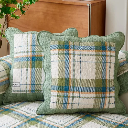 Vista 8 de vctops Juego de 2 fundas de almohada decorativas de algodón a cuadros de búfalo de granja, fundas de cojín cuadradas acolchadas