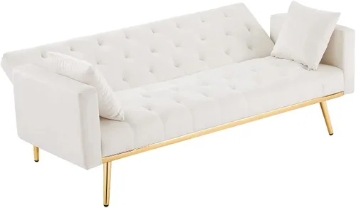 Vista 4 de Sofá cama plegable convertible de terciopelo sofá cama, sofá cama con respaldo ajustable, sofá biplaza para espacio pequeño, dormitorio, sala