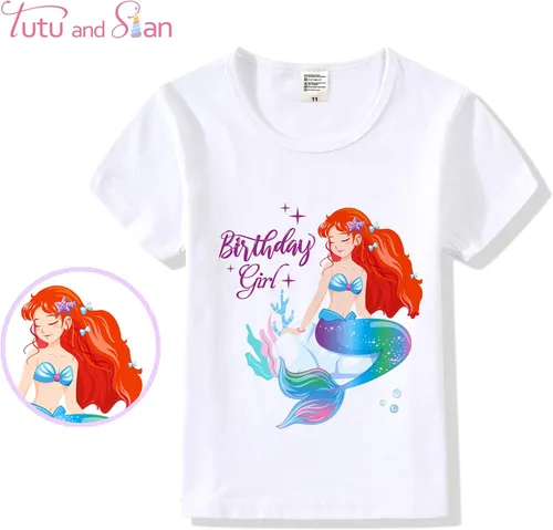 Vista 2 de Mermaid Outfit Set Shirt, Rainbow Tutu Dress, Satin Sash, Headband Birthday Gifts for Girls Costume
