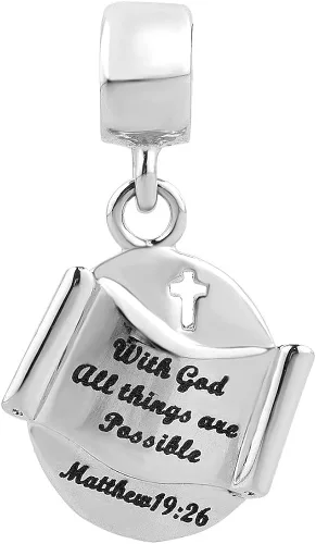 Vista 2 de StickAny - Abalorio de cruz con Dios All Things are Possible - Colgante religioso para pulseras europeas
