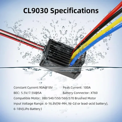 Vista 2 de Radiolink CL9030 90A 2S-4S RC cepillado ESC impermeable 5A BEC 5.5V/7.5V Controlador electrónico de velocidad para RC Crawler Tank Truck Car Boat