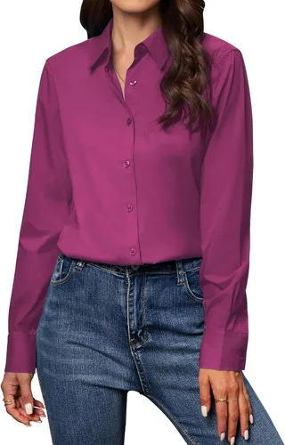 Vista 17 de Camisas con botones para mujer de ajuste clásico, camisa de vestir, camisa de trabajo, de negocios, casual, de manga larga, blusa, tops
