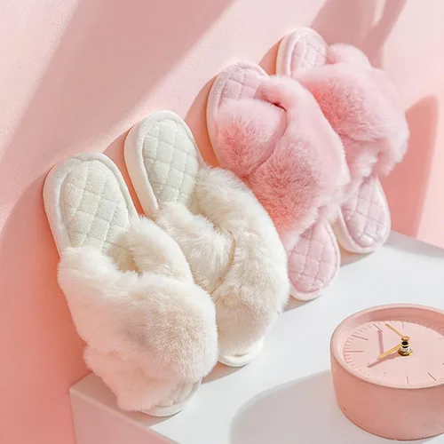 Vista 3 de SAOROPEB Pantuflas mullidas de banda cruzada para mujer, con punta abierta, espuma viscoelástica, transpirables, suaves, mullidas, acogedoras