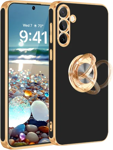 Vista 33 de Fingic Compatible con Samsung Galaxy S22 Funda con Soporte de Anillo, [Soporte de Anillo Giratorio 360° Magnético con Kickstand][Borde Dorado