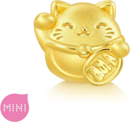 Vista 2 de CHOW SANG SANG 999 24K oro macizo Maneki Neko Lucky Cat Mini Charm Pulsera para Mujer 92307C, Oro, Sin gemas.