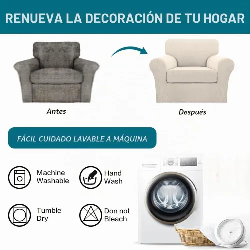 Vista 8 de Turquoize 2 fundas para sillas de sala de estar, funda de sofá con fundas de cojín individuales, funda de muebles para sillas (silla, beige biscotti)