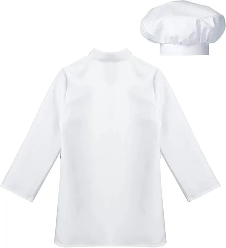 Vista 2 de ZUYPSK Conjunto de disfraz de chef para niñas y niños chaqueta de cocina juego de rol Halloween disfraces accesorios de fotografía para niños