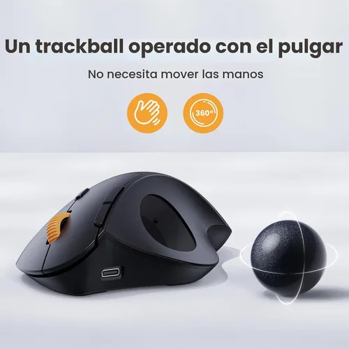 Vista 3 de ProtoArc Ratón inalámbrico del Trackball EM04, ratón del Trackball