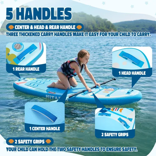 Vista 4 de Tabla de remo para niños con accesorios de SUP, tabla de remo para niños duradera, ligera y estable, cubierta antideslizante ancha, tablas de remo